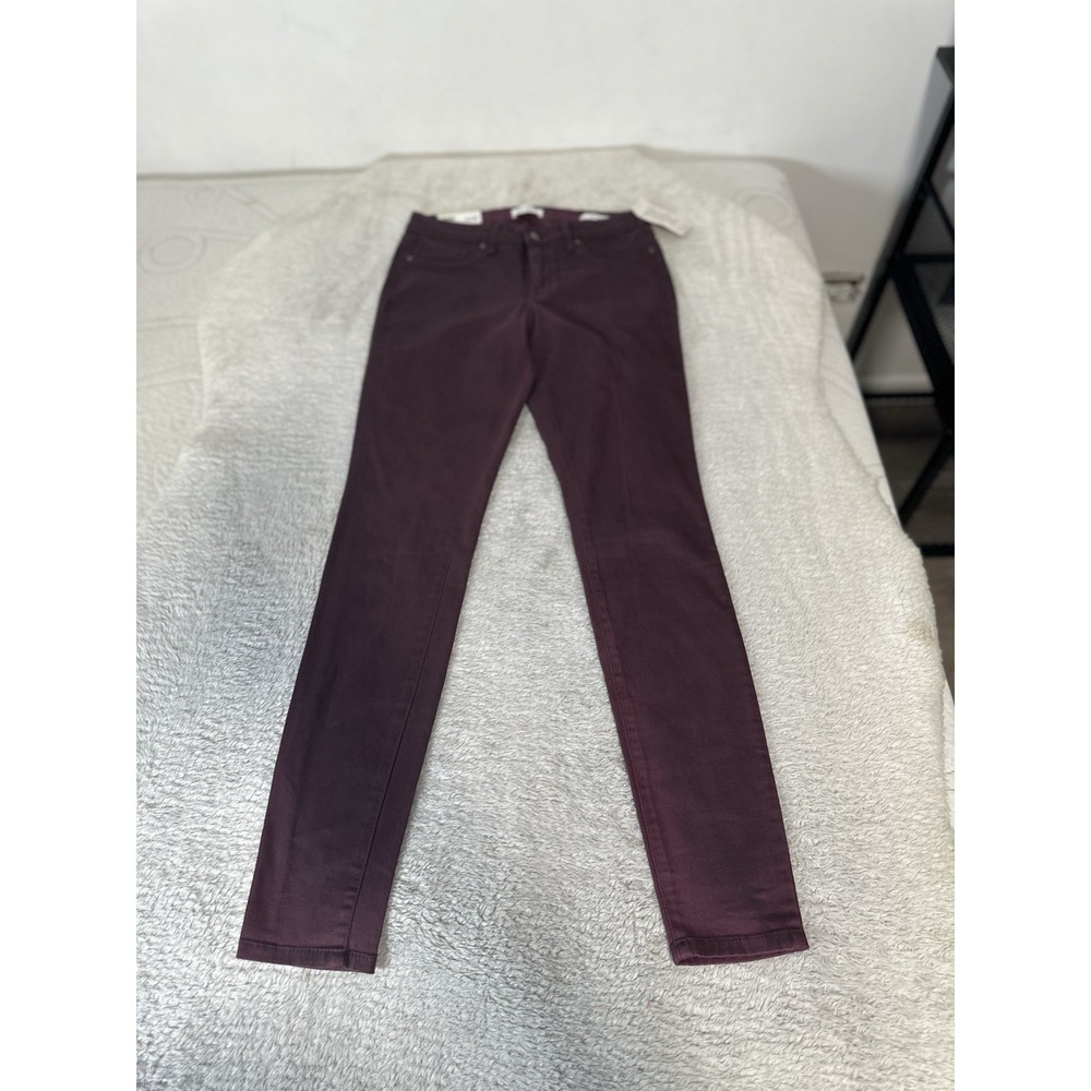 New Jessica Simpson Super Skinny Mid Rise Coated Denim Burgundy Size 6/28 NWT